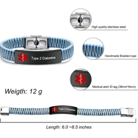 Handmade Nylon Braided Medical Alert Bracelet - Picture 2 of 7